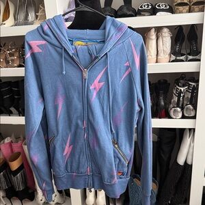 Aviator Nation Blue Hoodie with Pink Lightning Bolts size M with Pants!!!!